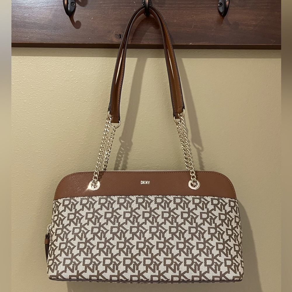 DKNY Brown And Tan Medium Logo Handbag